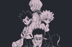 an image of some anime characters in black and white