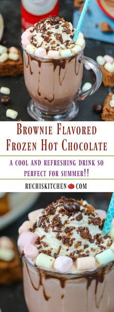 brownie flavored frozen hot chocolate drink with marshmallows