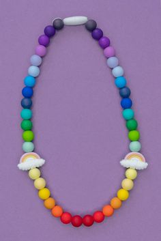 Fun necklace for kids! Wear as a fun rainbow necklace or use for your kid to fidget with or chew! If (and when!) they decide to put it in their mouth, it's 100% safe to chew! RECOMMENDED AGE: 3+ DETAILS: Features a breakaway safety clasp for quick release. 100% food grade silicone beads Free of BPA, PVC, phthalates, lead and cadmium CARE: Wash in warm soapy water Lay flat to dry These necklaces are perfect if your child needs on-the-go oral sensory input. Rainbow Sensory, Necklace For Kids, Toddler Necklace, Toddler Jewelry, Chew Necklace, Sensory Input, Kids Sensory, Rainbow Necklace, Kids Necklace