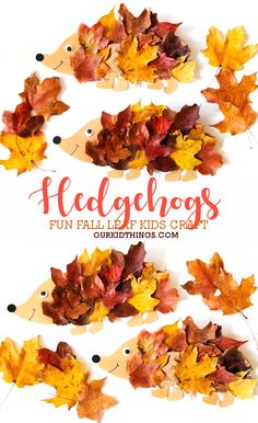 the hedgehogs are made out of autumn leaves