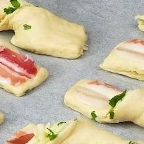 some food is laying out on a baking sheet