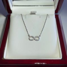 Nwt Authentic 925 Silver Infinity Necklace - Brand New! Adjustable Chain That Is About 16 Inches Sterling Silver Infinity Necklace In White Gold, Sterling Silver Infinity Necklace With Adjustable Chain, White Gold Infinity Necklace For Formal Occasions, Formal White Gold Infinity Necklace, Classic Sterling Silver Infinity Necklace, Formal Infinity Necklace With Adjustable Chain, Formal Infinity Clavicle Chain Jewelry, Classic White Gold Infinity Necklace, Minimal Silver Jewelry