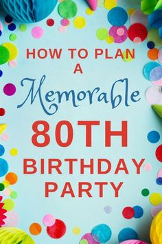 an image of a birthday party sign with confetti and paper pom poms