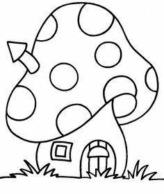 a mushroom house in the grass coloring page