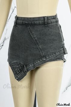 Olivia Mark - Premium Quality Navy Patchwork Asymmetrical High Waist Denim Skirt – Ideal for Street Style Asymmetrical Cotton Denim Skirt, Fitted High Waist Denim Skirt With Built-in Shorts, Trendy Asymmetrical Cotton Bottoms, Asymmetrical Denim Skirt For Summer, Asymmetrical Fitted Denim Skirt For Spring, Asymmetrical Fitted Denim Skirt, Edgy Asymmetrical Fitted Bottoms, Casual Asymmetrical Cotton Bottoms, Trendy Asymmetrical Bottoms With Pockets