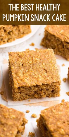 healthy pumpkin oatmeal snack cake with text overlay