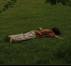 a person laying on the ground in grass