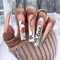 Ongles Bling Bling, Nails Heart, Press On Nails Long, Heart Nail, Nagel Tips, Nails Set, Fake Nails With Glue, Long Acrylic Nails Coffin, Nail Swag