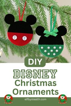 DIY Disney Christmas ornaments - by Elf By Stealth. Natal Do Mickey Mouse, Mickey And Minnie Christmas, Mickey Mouse Christmas Ornament, Minnie Ornaments, Mickey Mouse Ornaments, Disney Christmas Decorations, Baby Mobil, Disney Christmas Ornaments, Minnie Mouse Christmas