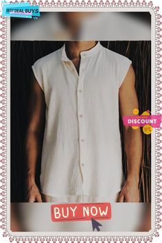 Men's Linen Shirt Summer Shirt Beach Shirt Stand Collar Summer Sleeveless White Plain Casual Daily Clothing Apparel Sleeveless Cotton Vest For Summer, Sleeveless Cotton Vest For Beach, Sleeveless Cotton Beach Vest, Beach Sleeveless Cotton Vest, Casual Sleeveless Shirt For Summer, Casual Sleeveless Summer Shirt, Casual Short Sleeve Vest For Summer, Casual Sleeveless Shirt For Spring, Casual Sleeveless Spring Shirt