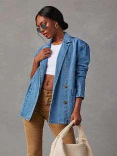 The802Gypsy coats and jackets Dusty Blue / S GYPSY-Collared Neck Long Sleeve Denim Jacket Long Sleeve Denim Jacket, Classic Denim Jacket, Short Rompers, Casual Elegance, Fashion Sketches, Wholesale Fashion, 8 M, Luxury Streetwear, Fashion Games