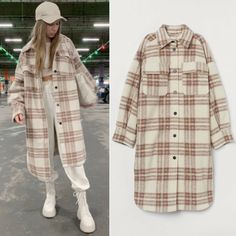 Size Medium Oversized Fit Cream/Mauve/Pink Need Gone! Trying To Make Room In My Closet H&m Jackets, Mauve Pink, Plaid Shirt, Oversized Fits, Shirt Jacket, H&m, Jackets & Coats, Jackets For Women, Plaid