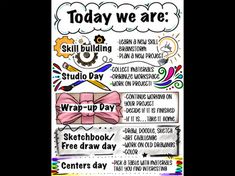 a poster with words that say today we are still building studio day and draw - up day