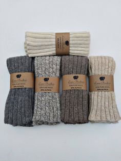 Cozy up with sustainably made leg warmers made from 65% Wool and 35% Alpaca. Perfect for adding extra warmth and bohemian winter style. These leg warmers are 100% natural, and the wool is NOT treated with chemicals - making them healthy for your skin and good for the planet. Because they are made from entirely breathable fibers, they don't hold odor or cause you to sweat as synthetics do. Can be scrunched down to look like thick socks, or pulled up for full leg warmth - form meets function with Wool Leg Warmers, Alpaca Socks, Fluffy Socks, Yarn For Sale, Sock Drawer, Hemp Fabric, Wool Wash, Winter Socks, Thick Socks