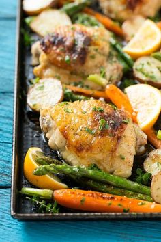 Lemon Thyme Chicken Recipe | Lemon Chicken with Vegetables | Sheet Pan Lemon Chicken #chicken #onepotmeal #carrots #potatoes #asparagus #dinner #dinneratthezoo Savory Butter, Vegetables Dinner, Lemon Thyme Chicken, Chicken With Vegetables, One Pan Meal, Thyme Chicken, Recipes Oven, Chicken Recipes Video, New Potatoes