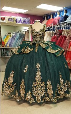 Dark Green Quinceanera Dresses, Green Quinceanera Dress, Green Quince Dress, Ball Gown Gold, Quinceñera Dresses