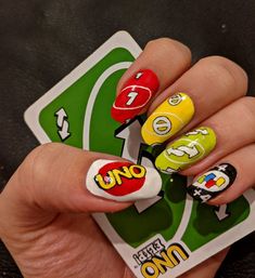 50 Hottest Back to School Nail Ideas that Slay 90s Aesthetic Nail Art, Uno Nails Art Designs, Nails Characters Art Designs, Tv Show Nail Art, Pop Culture Nail Art, Emoji Nails Design, Adventure Time Nail Art, Uno Nails