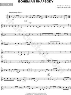 sheet music with the words bohemian rhapsody