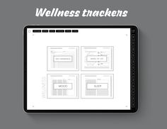 a tablet with four screens on it and the words, wellness trackerrs written below