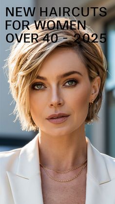 21 Trendy Haircuts for Women Over 40 in 2025 – Stylish Short, Medium, and Modern Hair Ideas Best Short Hair For Oval Face, Short Hair Styles For 40+ Women, Chin Length Haircuts For Fine Hair Over 50, Hair Cuts For Women In There 40s, Rounded Bob Haircut For Fine Hair, Hair Trends 2020 Haircuts, Short Trending Haircuts, Short Blonde Hairstyles For Thick Hair, Short Haircuts For Women Over 40 2024