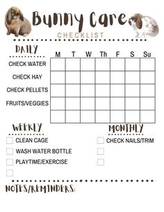 a printable bunny care checklist is shown