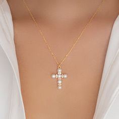 Bella Pearl Cross Necklace – Love Stylize Pearl Cross Necklace, Necklace Love, Choker Necklace Set, Simple Bracelets, Silver Jewels, Cross Bracelet, Cross Earrings, Statement Bracelet, Nails Inspo