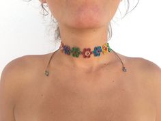 Multiuse Flower Choker Headband Armband TighBand Can be custom made Handmade Flower Choker For Summer, Handmade Flower Shaped Choker For Summer, Handmade Flowers Adjustable Beach Jewelry, Adjustable Multicolor Choker For Spring, Adjustable Flower Choker For Festivals, Black Agate Necklace, Flower Choker, Sunflower Necklace, Hand Chain