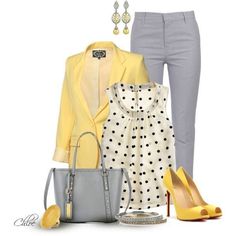 Yellow Blazer, Blazer Outfit, فستان سهرة, Professional Attire, Looks Chic, Dress For Success, Grey Pants, Work Wardrobe, 가을 패션