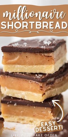 three different types of shortbreads stacked on top of each other with text overlay