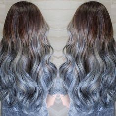 Blue Pastel Hair Color, Icy Blue Hair, Ombre Brown, Blue Highlights, Leighton Meester, Hair Color Blue