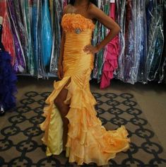 An Alyce Designs Size 6 In Marigold. Worn 4 Times. A Mermaid Style With Zip Up Back And Peekaboo Leg Cut. Optional Corset Backing. Has A Small Stain Online Back Ruffle Easily Removable. Alyce Paris, Paris Dresses, Mermaid Style, Mermaid Fashion, A Mermaid, Zip Ups, Mermaid, Prom Dresses, Stain