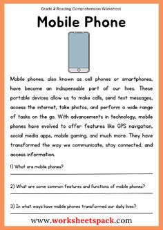 the mobile phone worksheet is shown in orange and white with an orange background