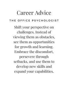 the words career advice are in black and white, along with an image of a woman's face