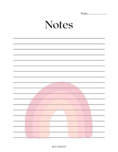 a notebook with the words notes written in pink and blue on it, next to a rainbow