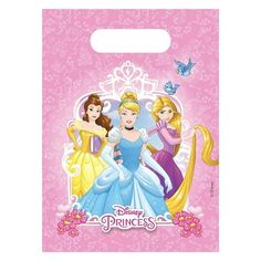 a pink bag with three princesses on it