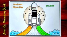 a drawing of a rocket ship with the words national moon day written on it