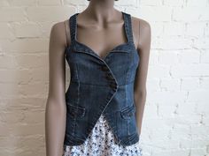 "Blue Denim Vest Fitted Jens Waistcoat Country Western Vest Womens denim Vest Gilet for Women Extra Small to Small Size Estimated size: XS/ S Measurements (laying flat): Length (back): 20.5\" / 52cm Bust: 16\" / 40.5cm Waist: 14.5\" / 37cm Please check measurements to insure a proper fit. Remember to allow yourself some extra room for movement. You can compare these with something from your closet that fits you well. Condition: Great Condition SHIPPING * I ship worldwide via Priority mail. * I s Fitted Casual Denim Vest With Buttons, Casual Fitted Denim Vest With Buttons, Stretch Denim Vest With Pockets For Summer, Summer Stretch Denim Vest With Pockets, Spring Stretch Cotton Denim Vest, Fitted Denim Blue Denim Jacket For Summer, Trendy Fitted Denim Top With Pockets, Fitted Cotton Denim Vest With Buttons, Fitted Medium Wash Denim Vest With Buttons