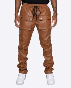 These Men's Faux Leather Snap Cargo Pocket Pants feature a comfortable fit and stylish look. Crafted from a lightweight and durable material, they boast two side pockets and two cargo pockets for ample storage space. Perfect for any occasion, they provide superior comfort and a stylish design. Winter Knit Hats, Cargo Pocket, Boot Accessories, Pocket Pants, Winter Knits, Stylish Design, Boots Men, Cargo Pants, Olive Green