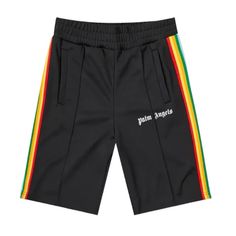 Palm Angels Rainbow Track Short 'Black', Nwt, Size Small, $275 Palm Angels Shorts, Bape Shoes, Mens Beach Shorts, Track Shorts, Khaki Shorts, Palm Angels, Type Of Pants, Nice Shorts, Long Shorts