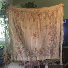 💙💙Beautiful ‘Noel McFadden’ Boho, Off White & Embroidered Floral, Rayon Piano Shawl, with Fringe. Shawl, Scarf, Wrap, Etc…. OSFA💙💙
Great Pre-Owned Condition, 
I See no flaws, maybe a spot here or there from use, nothing of notice 
Can be warm as a Garment, or draped over Furniture.
Perfect table topper for a country home
Please see all pics
Ask questions before bidding or buying 
NO Returns
Smoke Free dog friendly home 
⭐️Always open to Offers⭐️
Check out my other listings 
Positive feedback is appreciated 
Thank You Piano Shawl, Fringe Shawl, Scarf Casual, Table Topper, Shawl Scarf, Table Toppers, Country Home, Dog Friendly, Womens Scarves