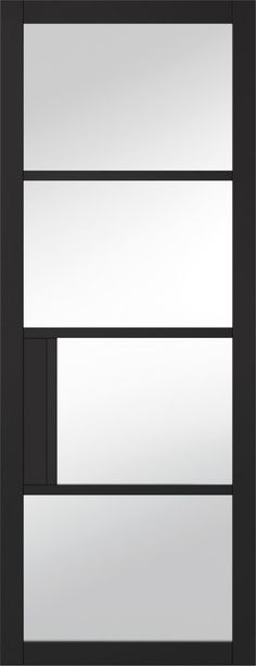 a black and white door with two glass panels on the top, and one side