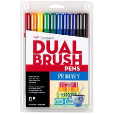 the tombow dual brush pens are set in a plastic package with four different colors