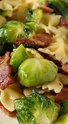 brussel sprouts, bacon and brussels sprouts on a plate