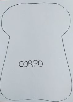 a drawing of a piece of bread with the word copo written on it in black ink