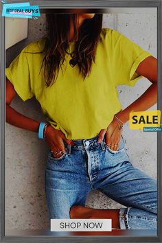 Women Casual Tops Tunic T Shirt Casual Green Solid Color T-shirt, Basic Green Solid Color T-shirt, Green Relaxed Fit Plain Top, Plain Green T-shirt For Spring, Yellow Solid Color Shirt For Summer, Summer Yellow Solid Color Shirt, Green Solid Color T-shirt For Summer, Plain Green Top For Summer, Relaxed Fit Solid Color T-shirt For Summer