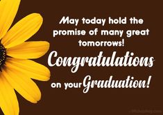 a yellow flower with the words congratulationss on it's brown backgrounnd