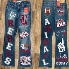 Homecoming Spirit Jeans School Pride Jeans Senior Jeans Spirit Jeans Football Jeans HOCO Jeans - Etsy Design Jeans Diy Ideas, How To Make Spirit Jeans, Diy School Spirit Jeans, Hoco Spirit Jeans, Hoco Painted Jeans, Decorated Jeans School Spirit, Spirit Jeans Homecoming, Homecoming Jeans, Spirit Jeans Ideas