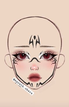 Makeup Face Charts Creative, Pre Shower Makeup, Makeup Ideas Drawing, Teknik Makeup, Cute Clown Makeup, Makeup Charts, Anime Eye Makeup, Anime Cosplay Makeup, Cute Halloween Makeup