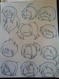 some drawings of different faces and hair styles