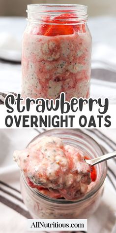 strawberry overnight oats in a mason jar